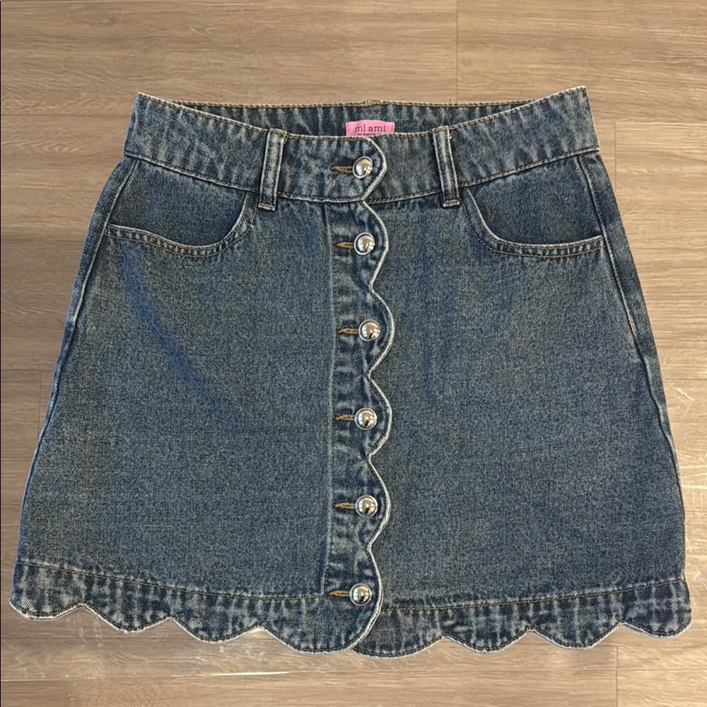 Mi ami Blue Scalloped Mini Skirt